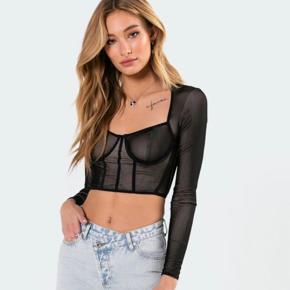 EDIKTED - MEGAN BODICE LONG SLEEVE CROP TOP BLACK - SMALL